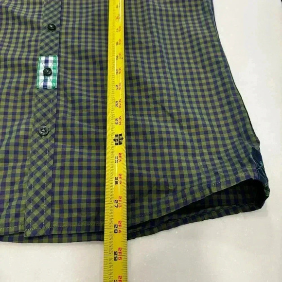 Artisti Industrie Italy Checkered Long Sleeve Button Up Green & Navy Cotton Sz L - Picture 10 of 11